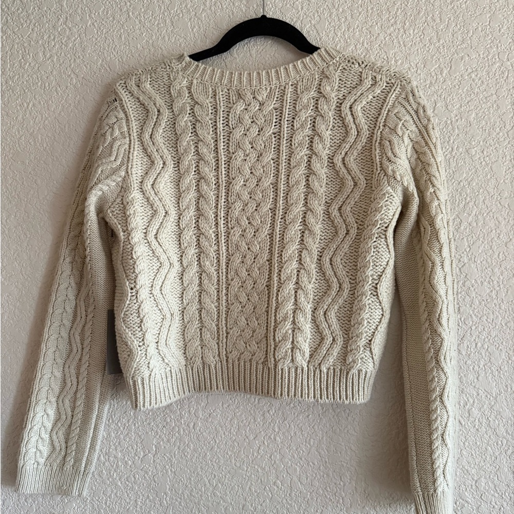 Chelsea28 Cable Knit Sweater Cream Cropped Crewneck Chunky NWT Small - Picture 3 of 9